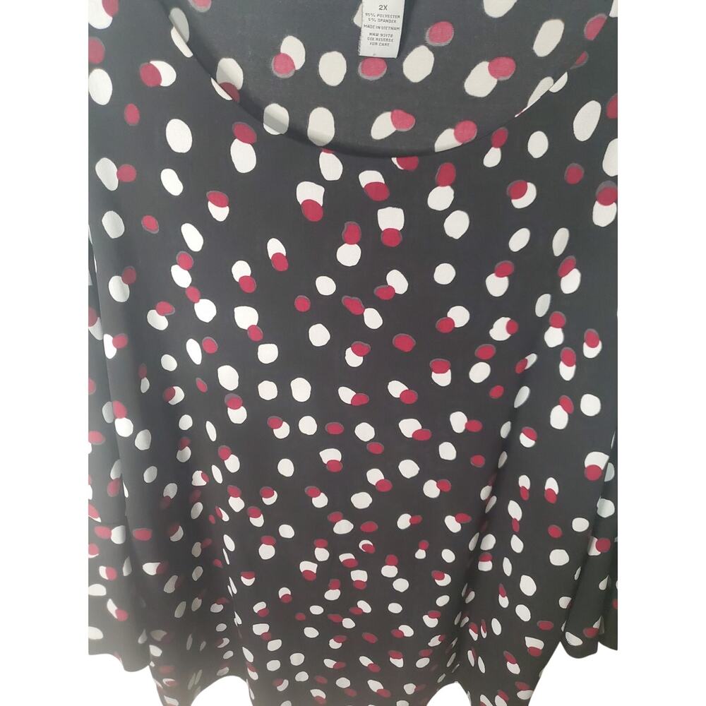 CARMEN Carmen Marc Valvo Black/White/Crimson Blouse, 2X - Picture 2 of 4